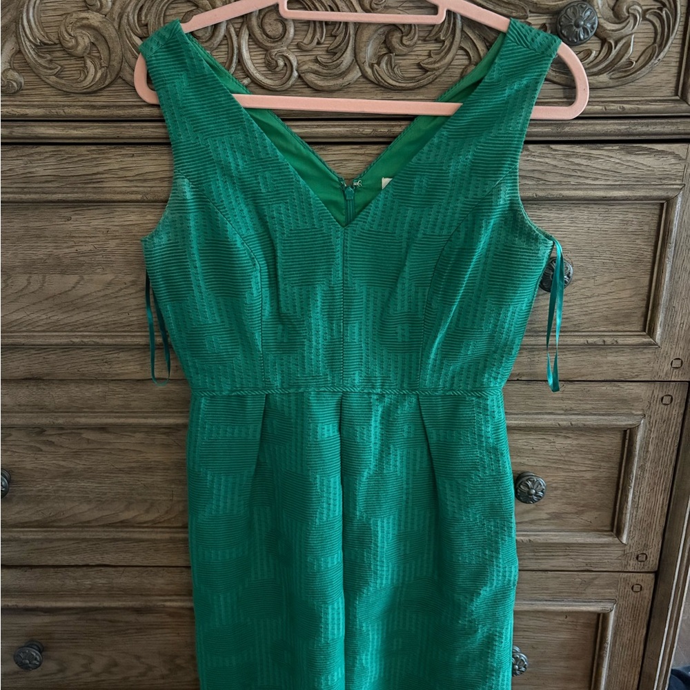 J. Crew Emerald Pleated V-Neck Mini Dress